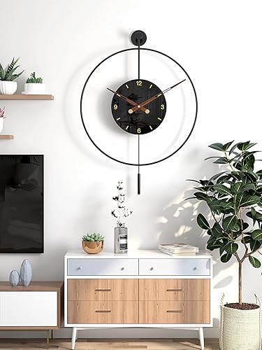 Miniatura 8 de SHISEDECO Reloj de pared clásico de péndulo grande, decorativo y marco de metal, con cara de cristal, diseño moderno y silencioso, relojes a pilas