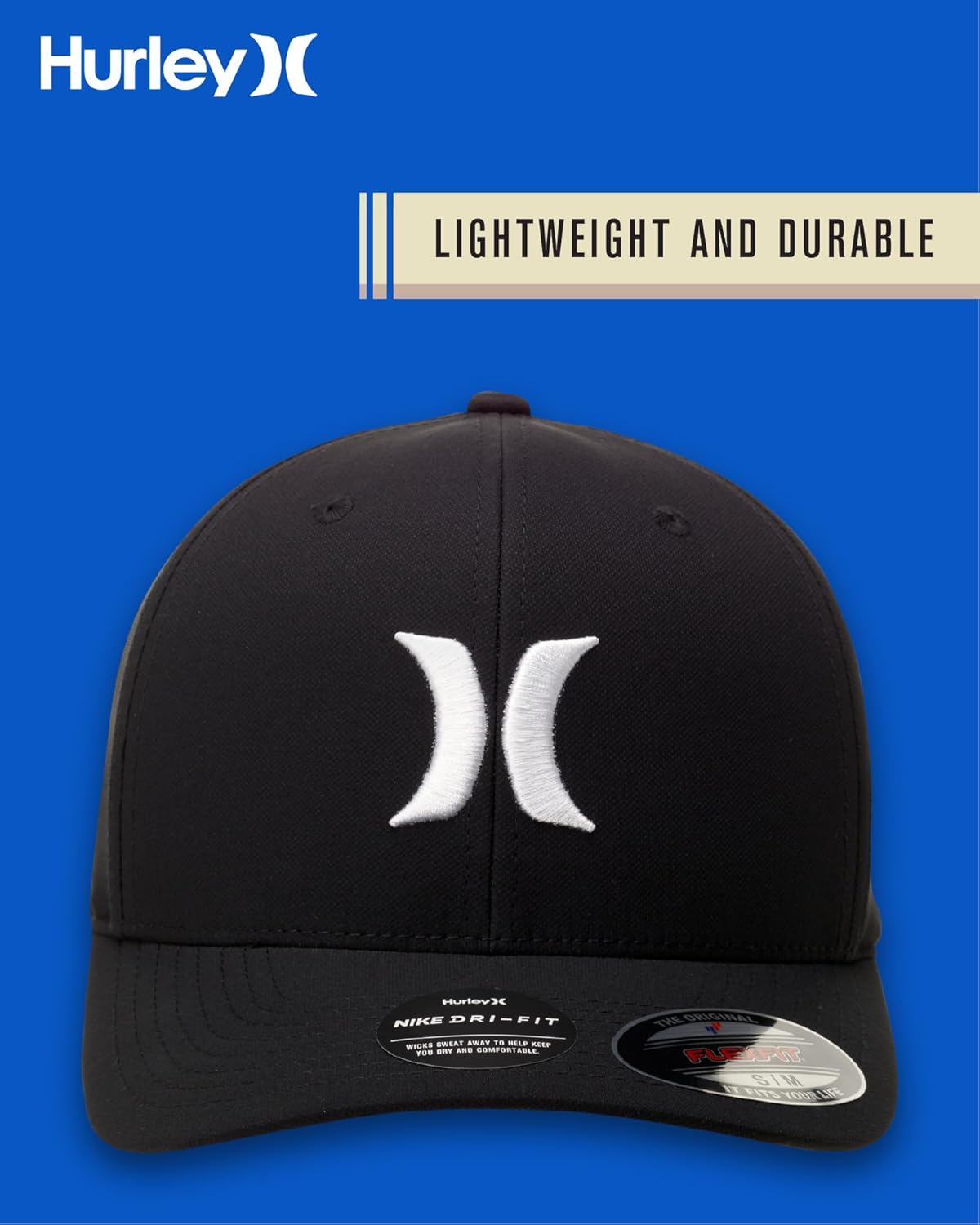 Hurley Mens Baseball Cap - Moisture Wicking Curved Brim Flexfit Fitted Hats for Men with H2O-Dri Sweatband (Sizes: S-XL) - Image 7