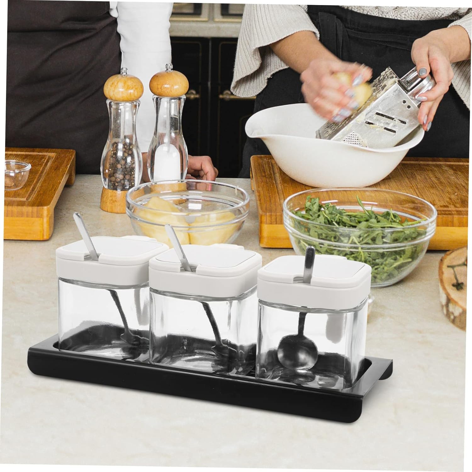 1set Glass Seasoning Jar Spice Container Tray for Kitchen and Dining for and Other Seasonings
