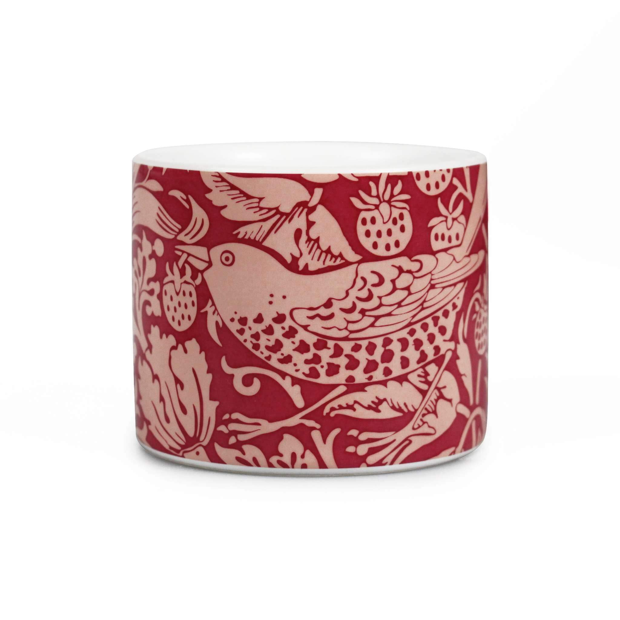 Half Moon Bay | William Morris | Strawberry Thief Ceramic Planter Pot | Raspberry Red Indoor Flowerpot 4.25x3.94 Inch | Arts and Crafts Collection | Elegant Father's Day, Birthday or Teacher Gift