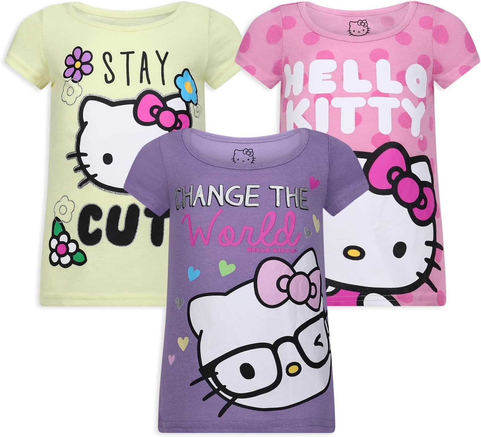 Sanrio Girls 3 Pack Short Sleeve T-Shirt for Little and Big Kids