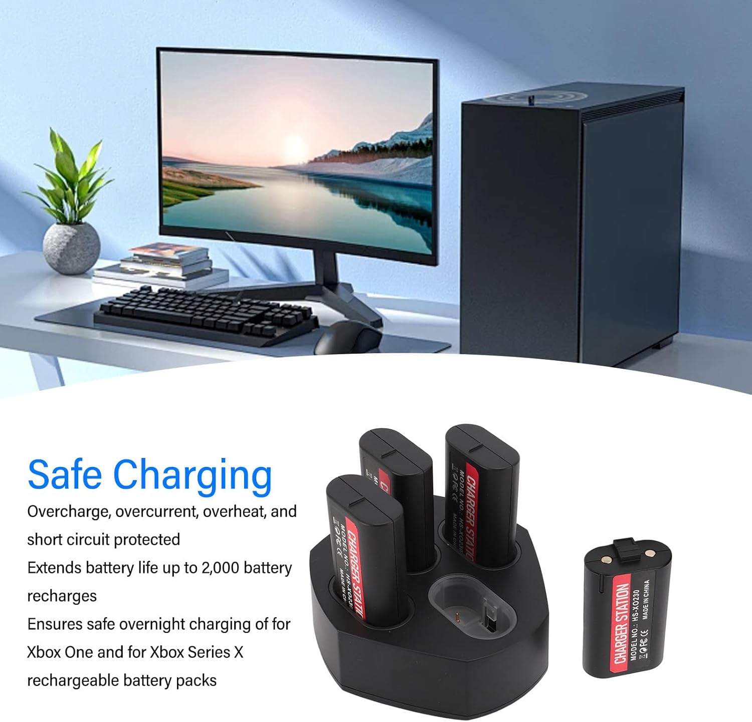 Charger with 4x3600mWh Battery for X One Game Console, Rechargeable Battery Pack with Charger Station, 4 Separate Indicators, for X Series X S, for X One S, for X One Elite