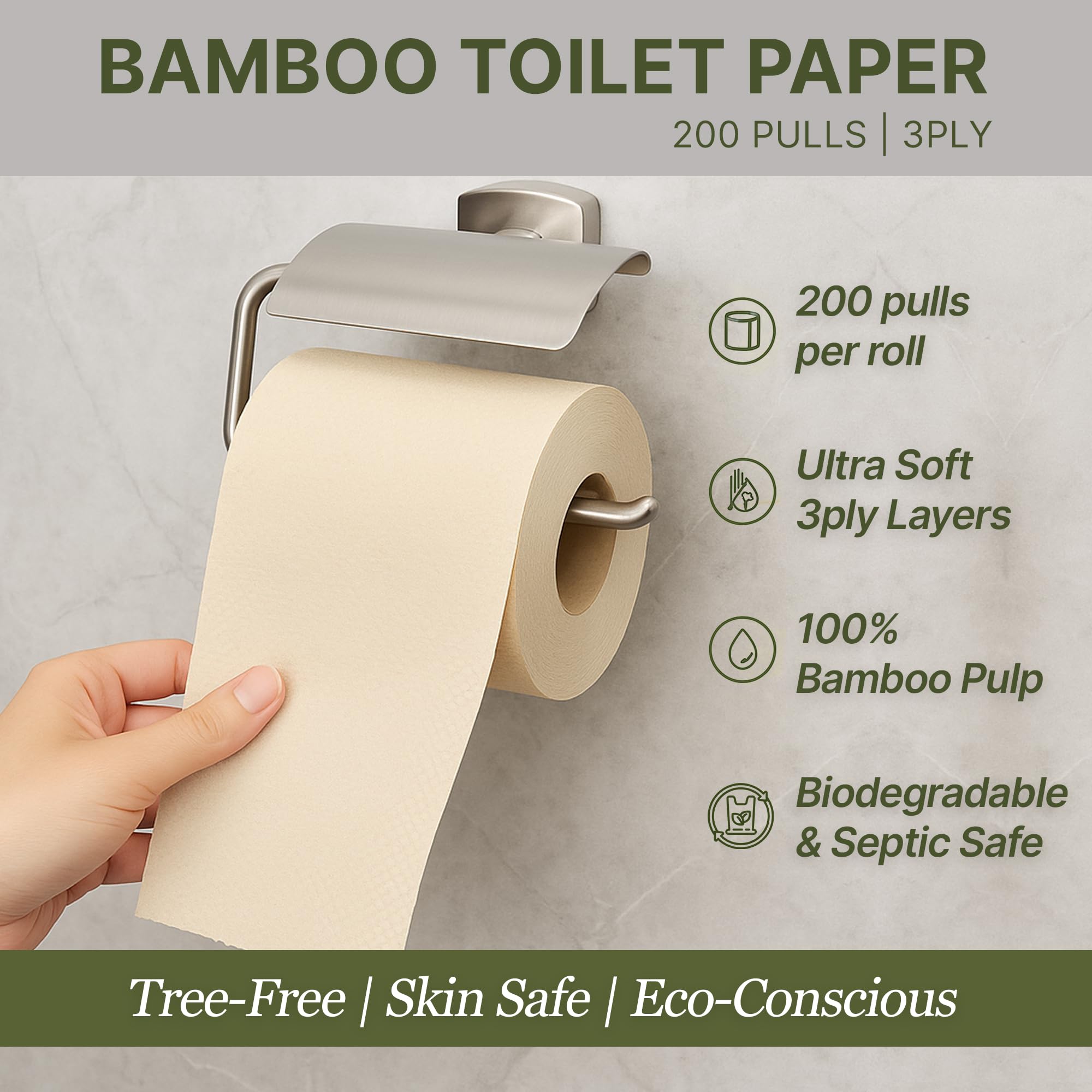 Claret Bamboo 3-Ply Toilet Roll (10 x 10 cm) | 200 Pulls Eco-Friendly | 4 Toilet Rolls in 1 Pack | OBA Free | Natural Bamboo Pulp (Pack Of 1 (4 Rolls)) - Image 3 thumbnail