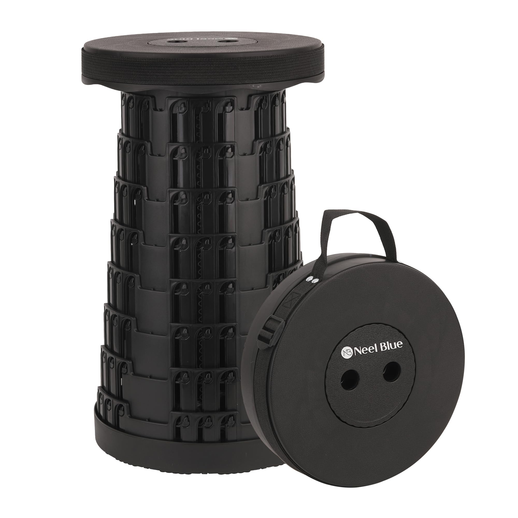 WedDecor Collapsible Telescopic Folding Stool, Retractable Plastic Seat with Max Load 440lb, Adjustable Lightweight Pop-Up Travel Stool for Camping, Hiking, Garden, BBQ & Home Use - Black — image 1