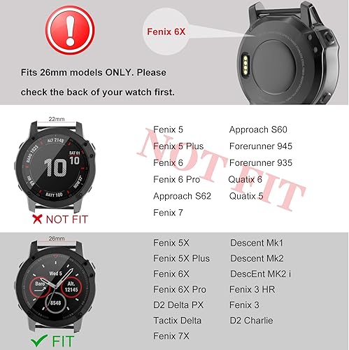 Miniatura 5 de Compatible con la correa de reloj Garmin Fenix 5x, 1.024in Sport Silicone Starp para reloj inteligente Fenix 6XFenix 6X ProFenix 5X PlusFenix