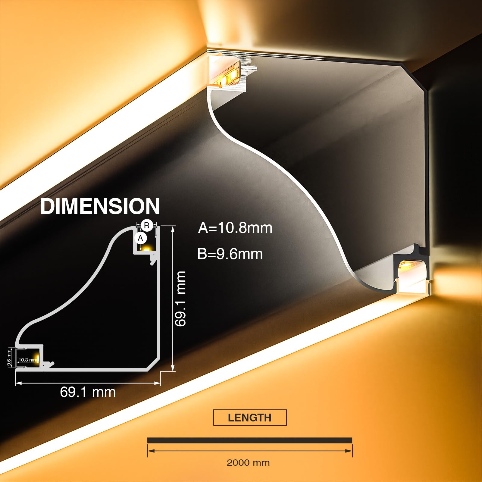 Profil aluminiowy do taśm LED, ekranowanie matowe 2 m x 5 szt., szerokość 2 m x 69,1 mm x 69,1 mm, pasuje do taśm świetlnych różnych producentów, maksymalna szerokość 9,6 mm