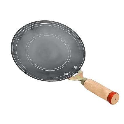 VISMAY'S WITH LOGO OF V Heavyduty, Durable Iron Double Fitted Knob Handmade Tawa for Chapati/Roti with Wooden Handle (9.5 Inch)