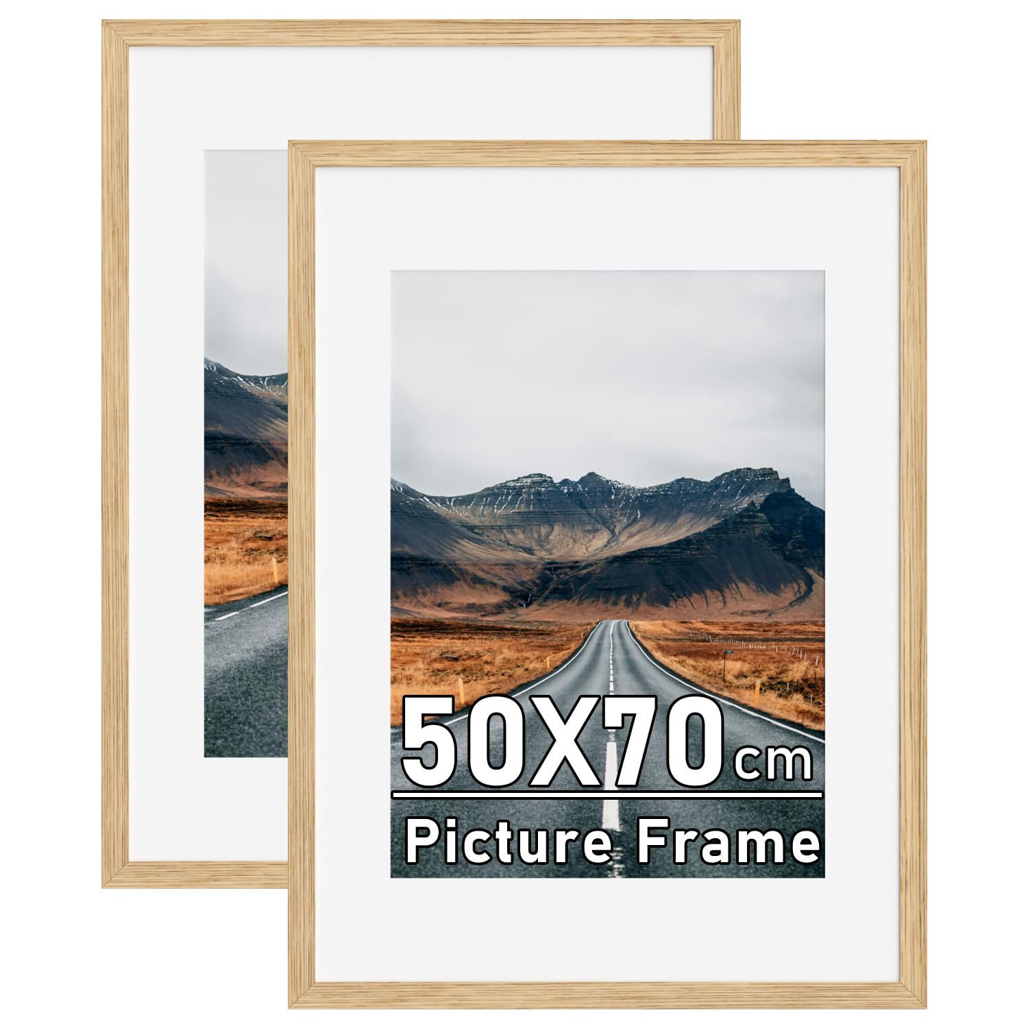 2Pack 50x70cm Natural Wooden Picture Frames with A3 Mat,Wall Mounting — image 1