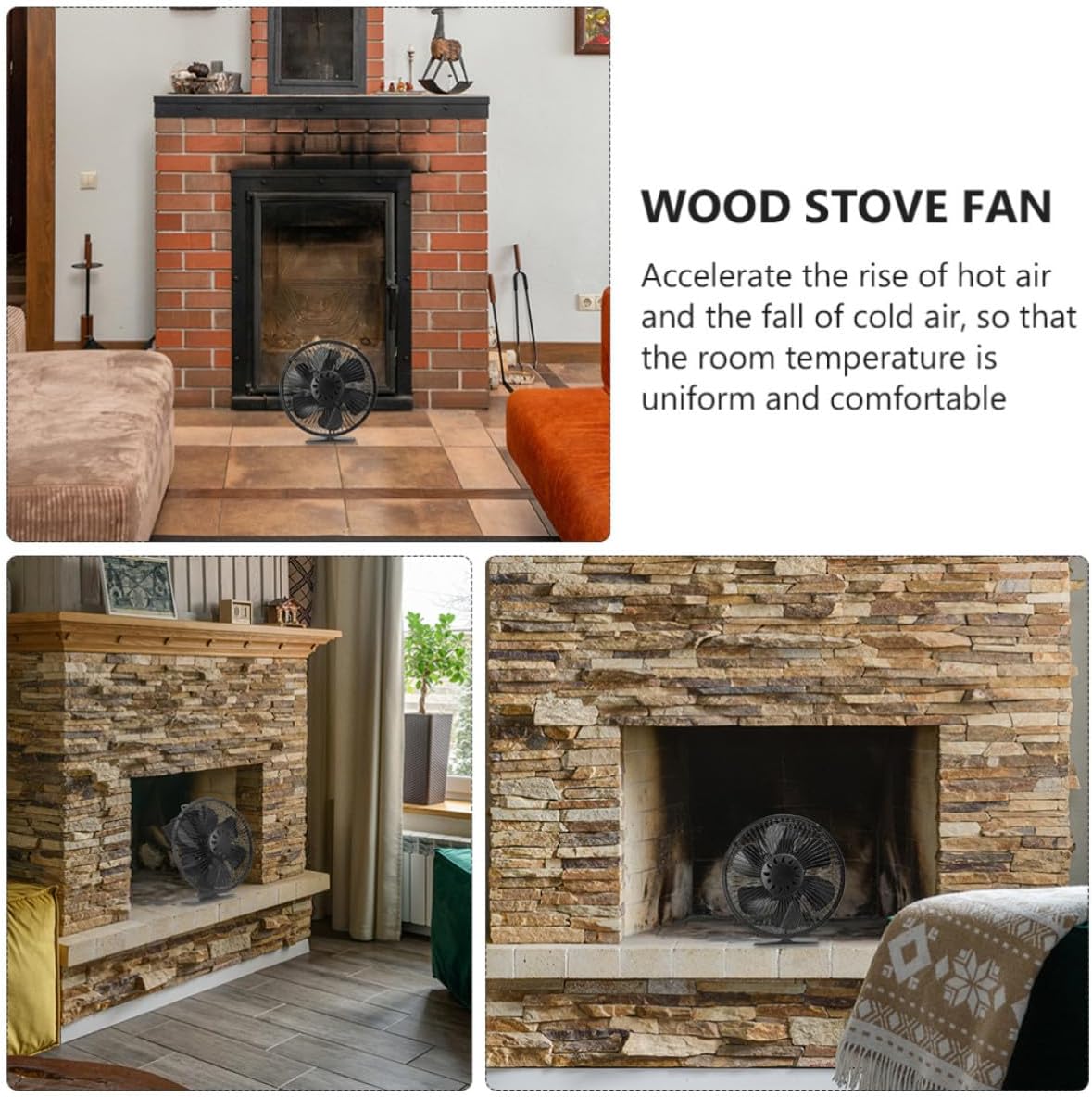 Uonlytech Heat Powered Six-blade Fireplace Fan for Wood Stove and Mantel, Portable Aluminum Alloy Stove Fan with Efficient Air Circulation for Home Heating