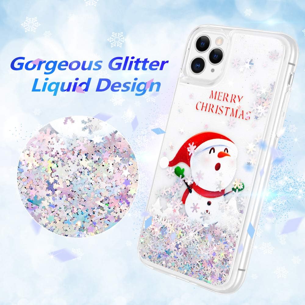 Maxdara Christmas Case for iPhone 11 Pro Max Glitter Case, Merry Christmas Snowman Pattern Glitter Liquid Bling Pretty Case for Girls Women Christmas Case for iPhone 11 Pro Max 6.5 inches(Snowman)