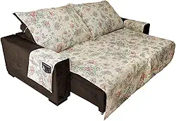 Capa para Sofá Retrátil 2,50m Estampada | Protetor de Sofá Reclinável e Retrátil - Lavável Antiderrapante Contra Sujeira Manchas Pets Crianças Decoração Dois Lugares (Margarida (Tabaco))
