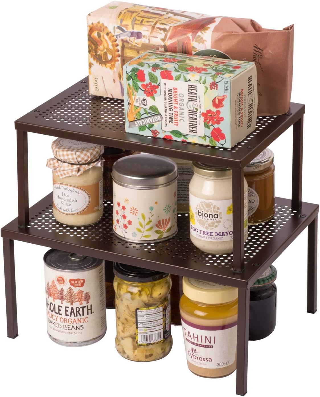 GboDesign Stackable Kitchen Cabinet Organiser Cupboard Shelf Organiser and Mug Organiser - Set of Expandable Kitchen Cabinet Shelf and Stackable Kitchen Pantry Cabinet in Bronze