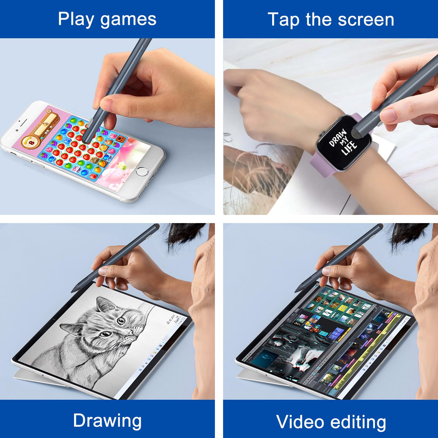 Surface Pen con Lápiz Táctil, 4096 Niveles Presión, Borrador y Clic Derecho - Lápiz Surface para Surface Pro 12/11/10/9/8/7/6/5/4/3/X, Surface Go/Book 1-3/Laptop/Studio