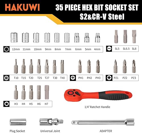 Miniatura 2 de Juego de 35 llaves de trinquete de 1/4 de pulgada, mini llave de trinquete con juego de llaves métricas y barra de extensión para reparación