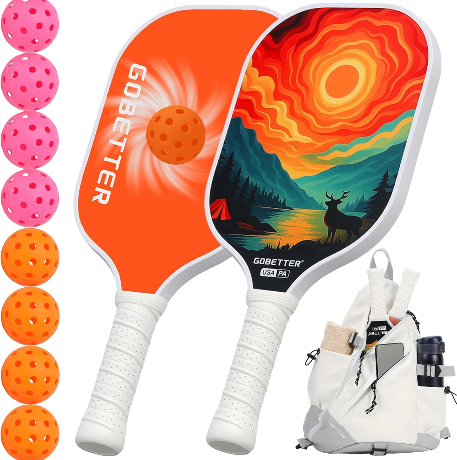 Pickleball Paddles Set of 2 for Beginners, Families & Enthusiasts of All Ages, T300 Carbon-Infused Pickleball Rackets for Better Spin & Control, USAPA Lightweight Pickleball Set with 8 Balls & Bag