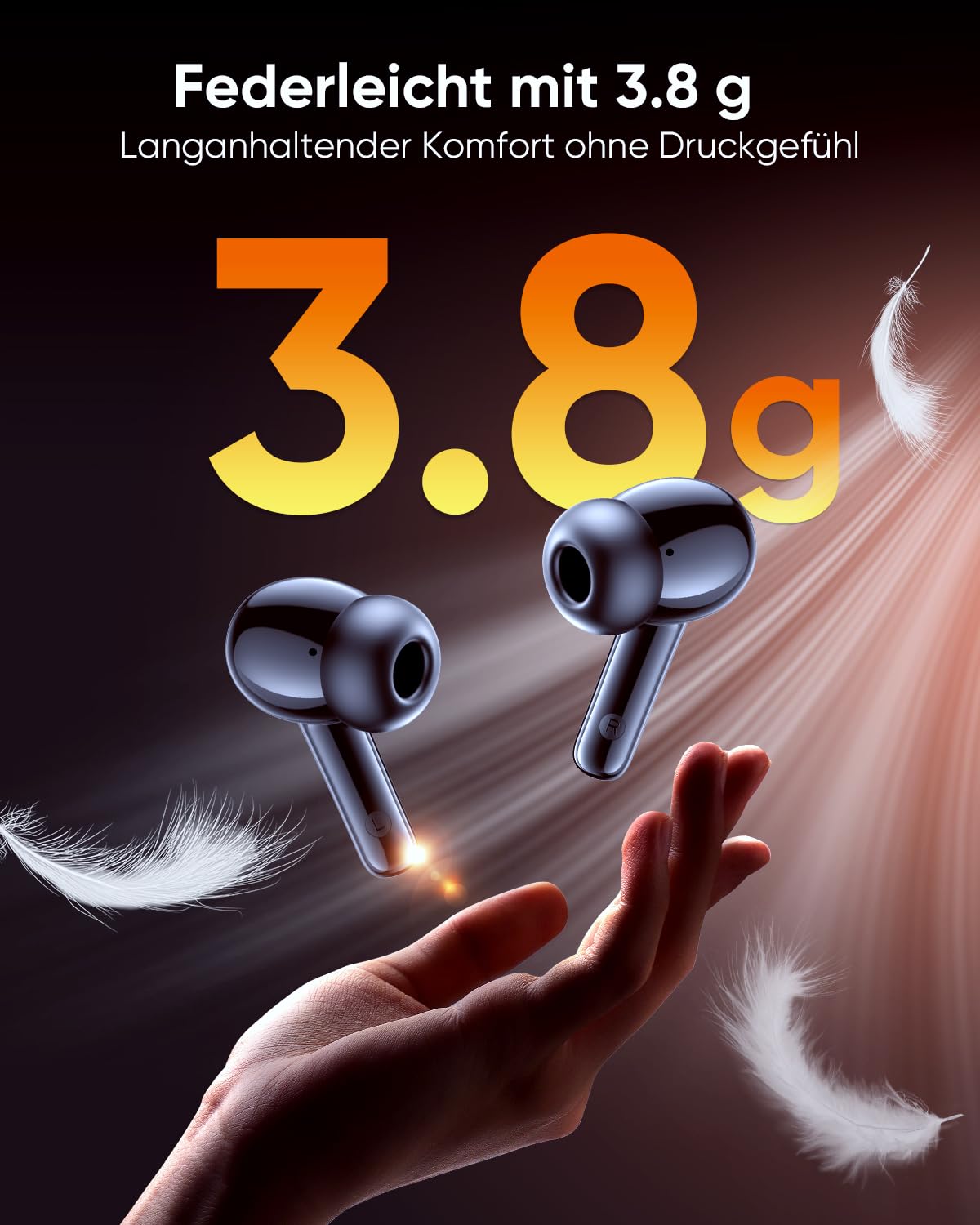 ZIUTY Bluetooth 5.3 Kopfhörer Kabellos, In Ear Bluetooth Kopfhörer mit 4 ENC Mikrofonen, 48 Std Spielzeit, LED Anzeige, HiFi Stereo Sound, IPX7 wasserdichte Sport Kopfhörer – Schwarz