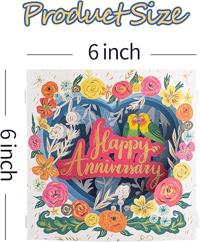 Miniatura 2 de HOMANGA Tarjeta de felicitación de feliz aniversario, tarjeta de aniversario de tortolitos 3D, caja de flores mostrable, tarjeta de aniversario