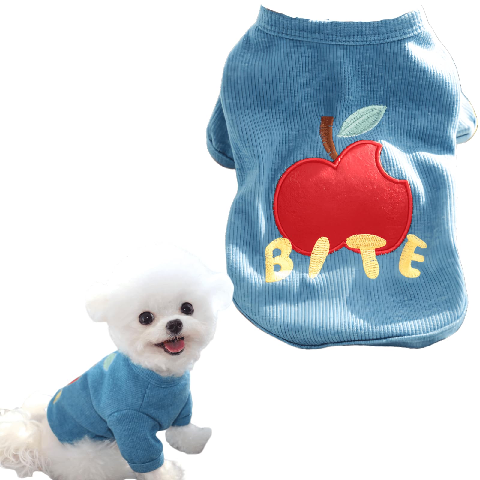 Cute Cat Sweaters Cotton Blue Dog Apparel & Accessories with Sleeves Kitten Shirt All Season Turtleneck for Indoor Cats and Small Dogs (Blue,M (4.4-