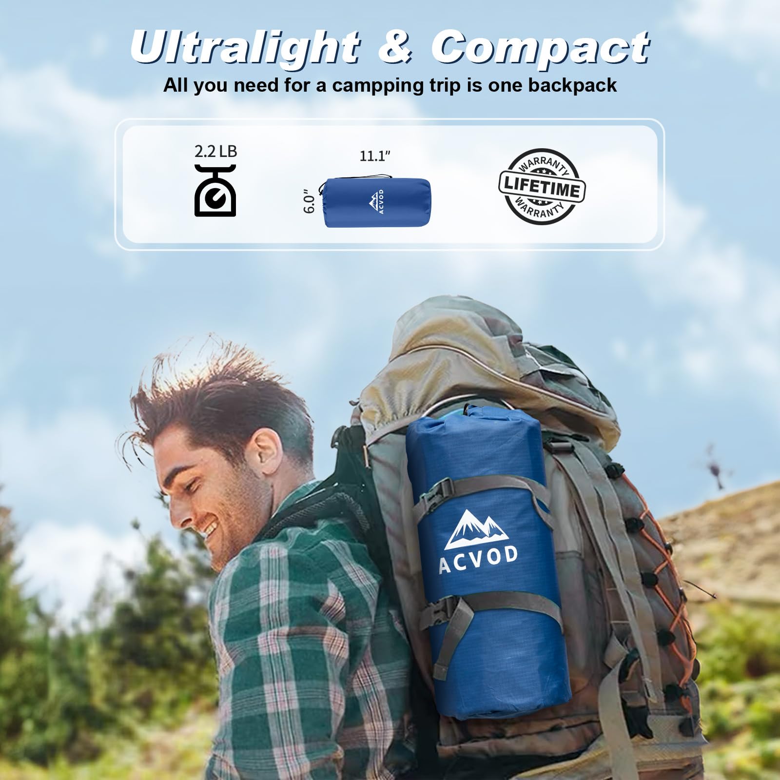 ACVOD Camping Sleeping Pad, Extra Thickness 4.7 Inch Inflatable Sleeping Mat Ultralight Waterproof Camping Mat with Built in Pump Air Mattress for Backpacking, Hiking, Tent, Travel