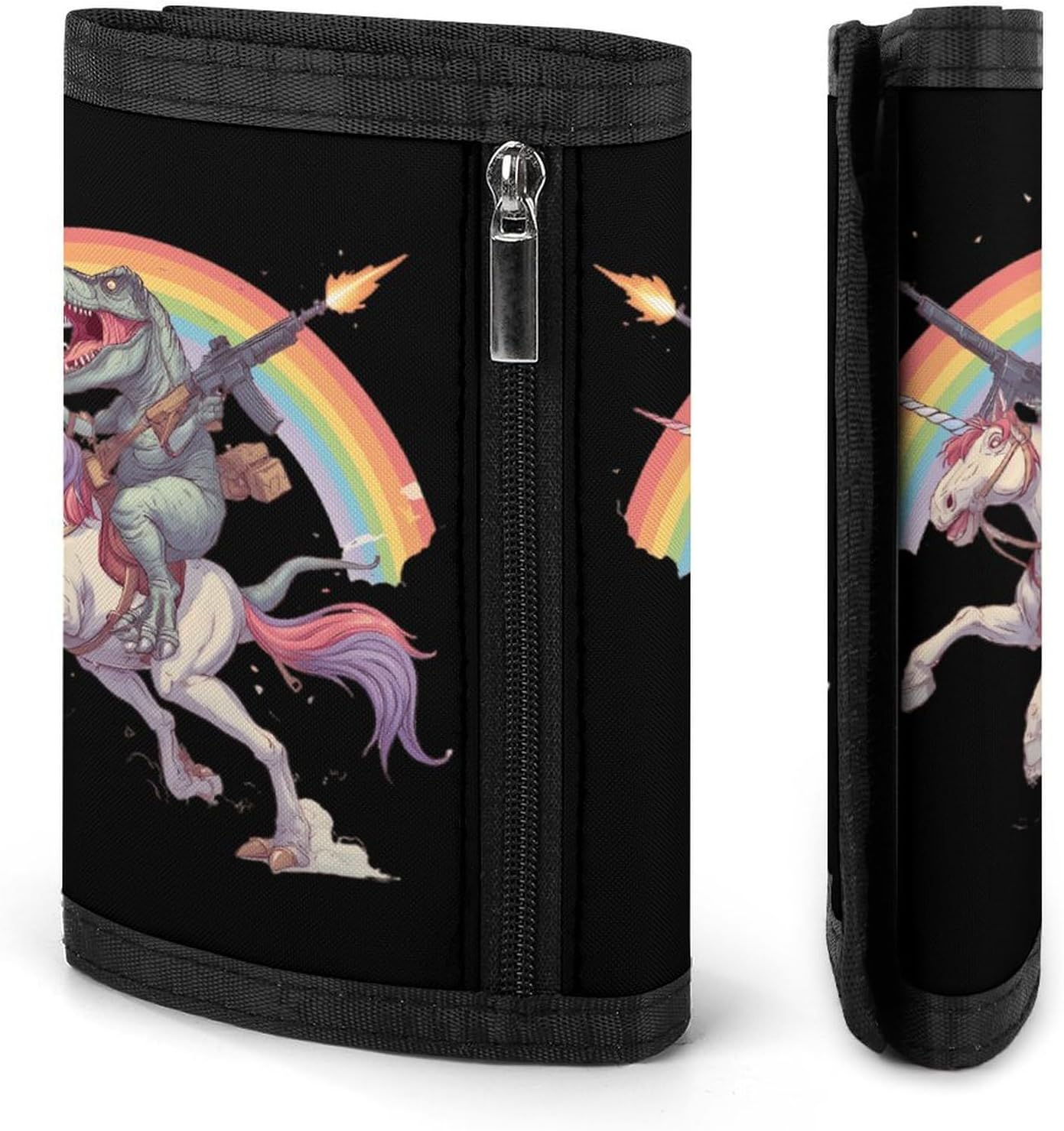 Dinosaur Riding Unicorn1 Trifold Slim Wallet Front Pocket With Money Clip And ID Credit Card Slots For Travel Work