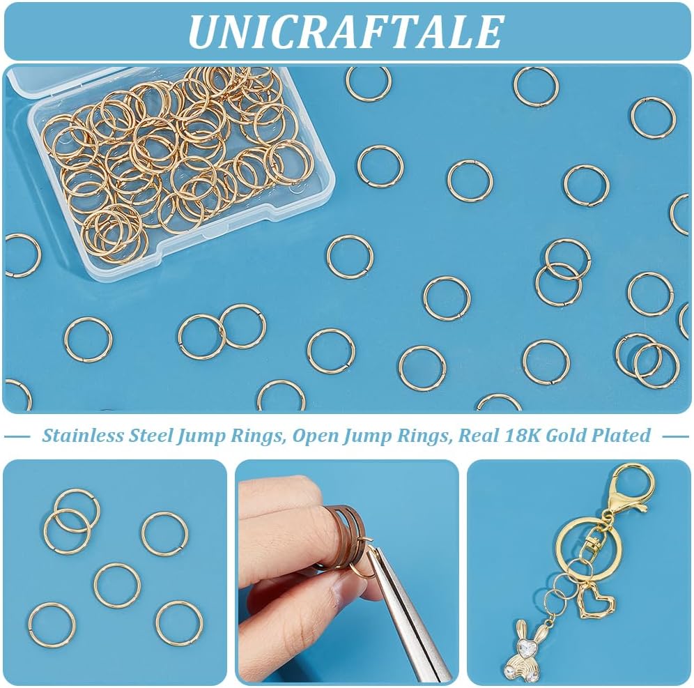 UNICRAFTALE 100Pcs 12mm 18K Gold Plated Stainless Steel Open Jump Rings for DIY Earring Bracelet Key Chain Necklace Jewelry Making - Image 5