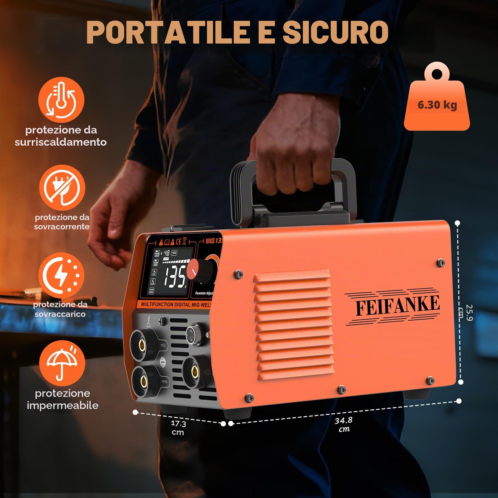 FEIFANKE 135A Flux Core MIG Saldatore 110V 3-IN-1 MIG/ARC/Lift TIG Saldatrice IGBT DC Inverter Saldatrice senza gas Saldatrice sinergia con 1 lb Filo di saldatura e torcia MIG