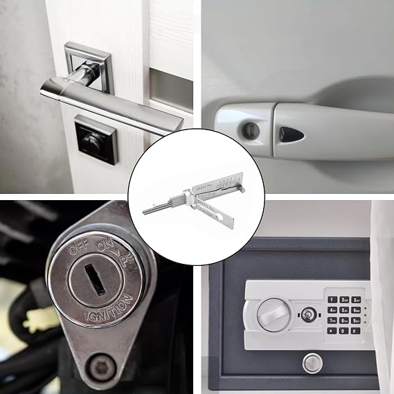 Master Key Decoder Lock Picking Tool, 2 in 1 Stainless Steel Lock Pick & Key Decoder Tool, Durable Lock Picking Kit for Beginners with Auto Key Extractor & Skeleton Key, Locksmith Training Set (SS001)