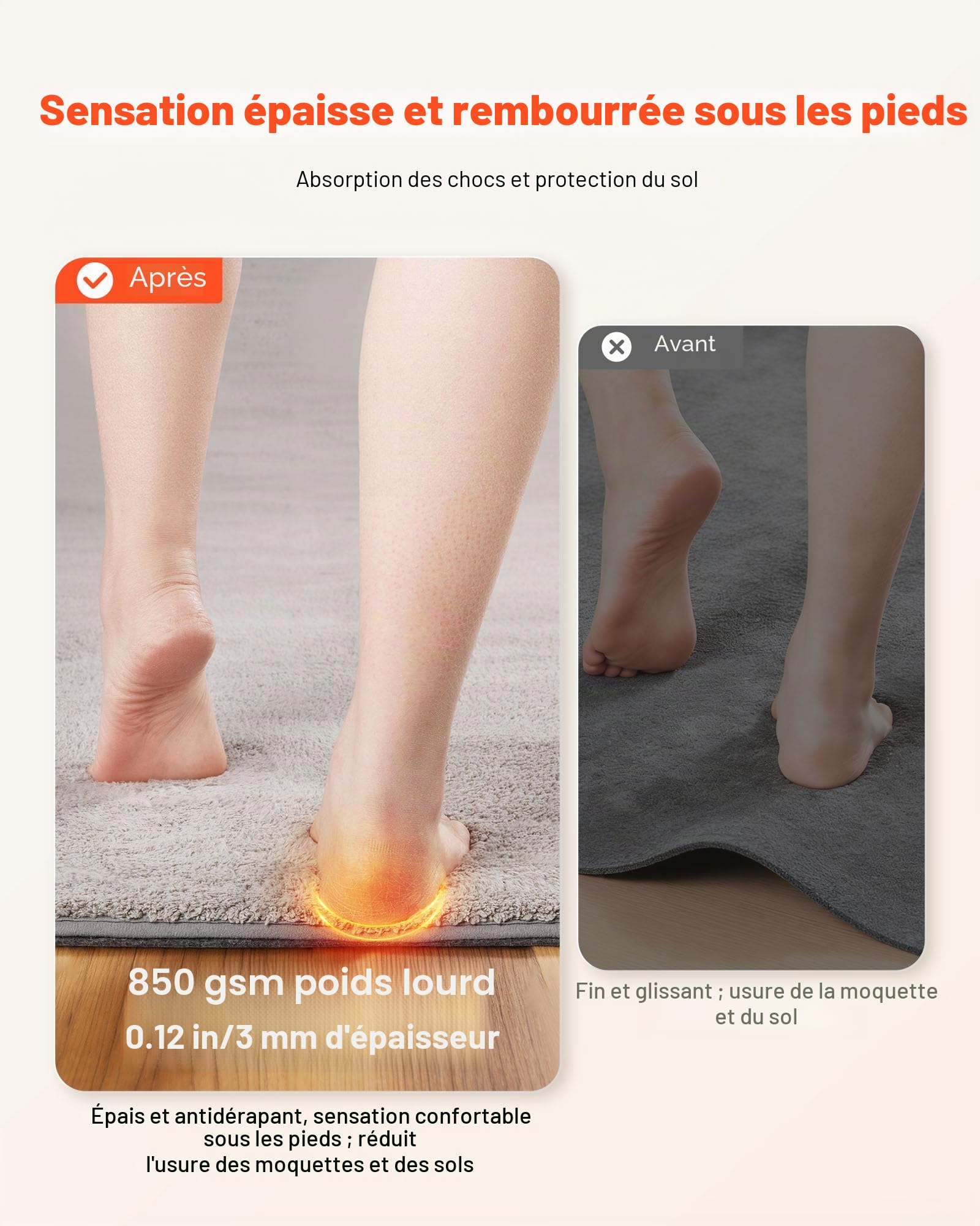 VEVOR sous Tapis Antidérapant 243,8x304,8 cm sous-Tapis Feutre pour Protéger Maintenir Empêcher Tapis de Glisser sur Parquets, Carrelages, Moquettes, avec Coussinets en Caoutchouc, Surface 7,43 m²
