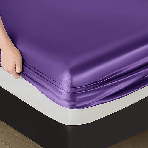 Miniatura 4 de PraySummer - Juego de sábanas de satén de lujo juego de sábanas suaves y sedosas con 1 sábana bajera de bolsillo profundo 1 sábana encimera 2 fundas