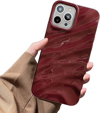 Water Ripple Pattern Compatible for iPhone 14 Plus/15 Plus Phone Case,Cute Luxury Wave Shape Case for Women & Men, Soft TPU Shockproof Protective Cover for iPhone 14 Plus/15 Plus-Burgundy