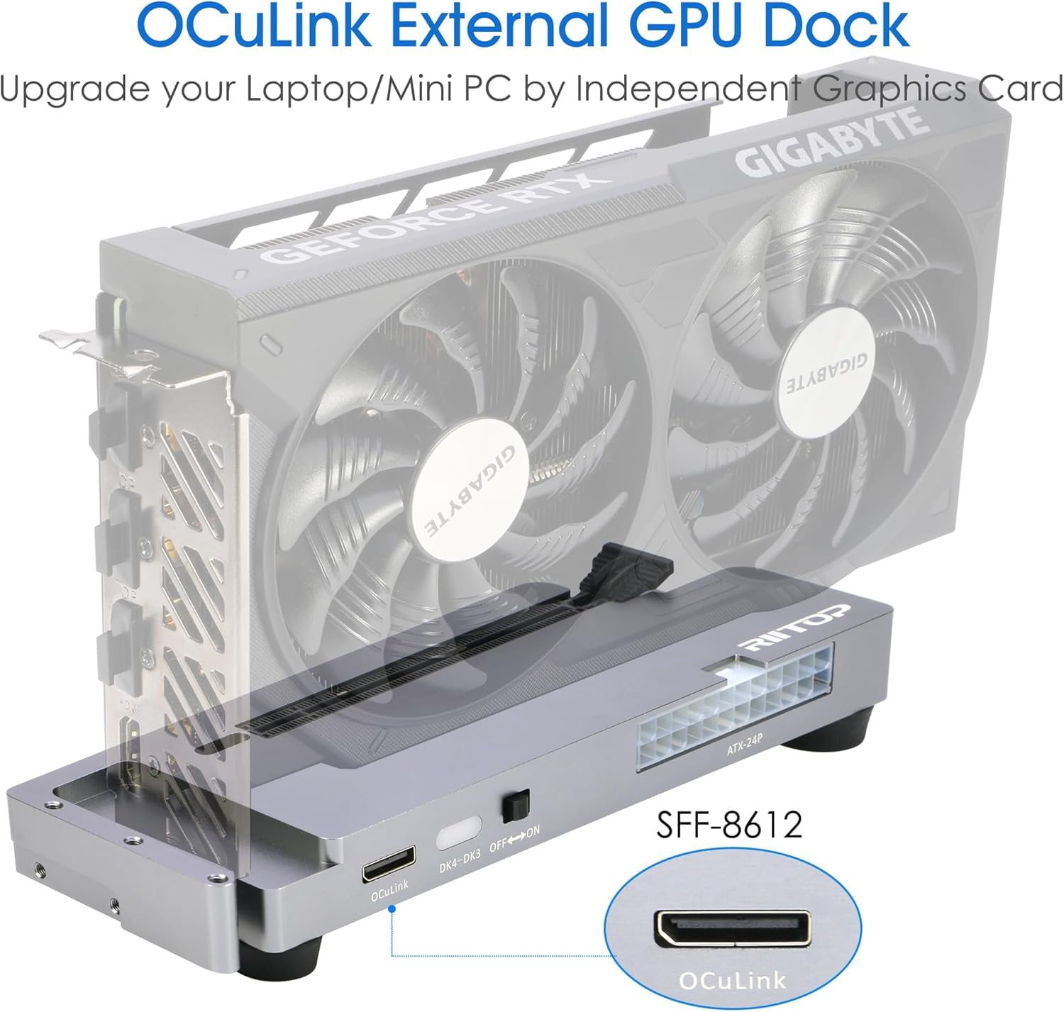 RIITOP OCuLink eGPU Dock 64Gpbs Oculink SFF-8612 Alloggiamento GPU esterno per schede grafiche PCIe 4.0 x16