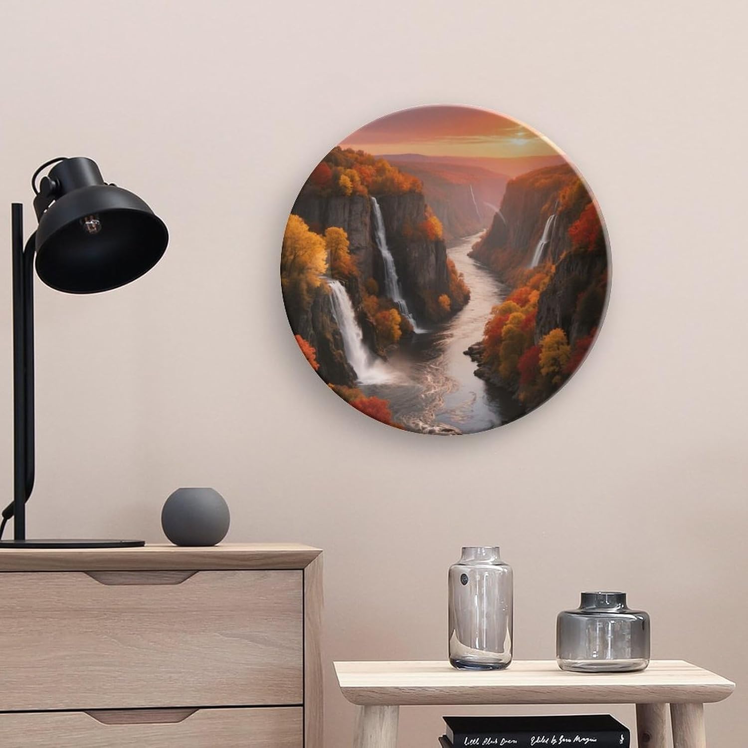 Bone China Decorative Plates Autumn Canyons Ceramic Decorative Plate Wall Decor with Display Stand Ceramic Ornaments for Wall Hanging Decoration