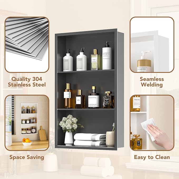 Botiquín empotrado para baño 14x24 acero inoxidable miniatura 6