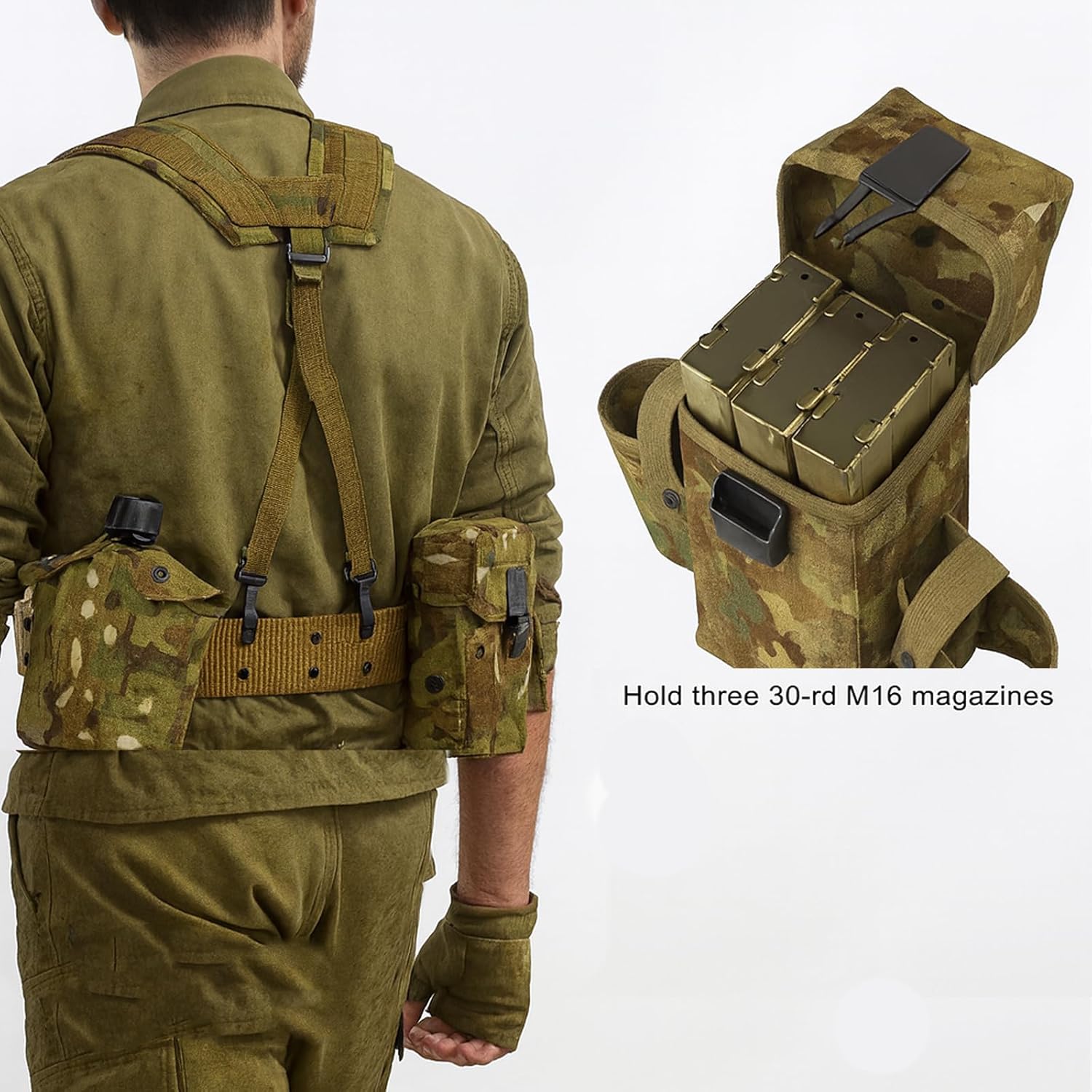 MT Military Alice Yoke Shoulder Strap with Belt, Utility Army Butt Pack and Canteen & Magazine Pouch Set for Outdoor Backpack Multicam