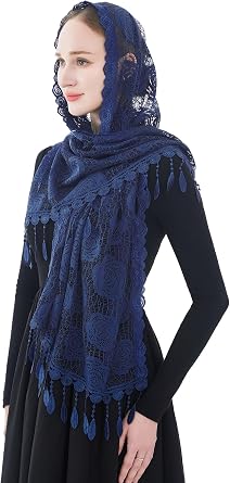 Wgior Rose Rectangular Chapel Veil Scarf Catholic Church Veils Mantilla Wrap Shawl Mass Head Covering