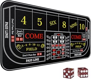 Craps Mat 35" x 16" Craps Table Top Set Mini Craps Table Mat Craps Table Top Mat with 2 Casino Dice Craps Game Layout Casino Games for Adults