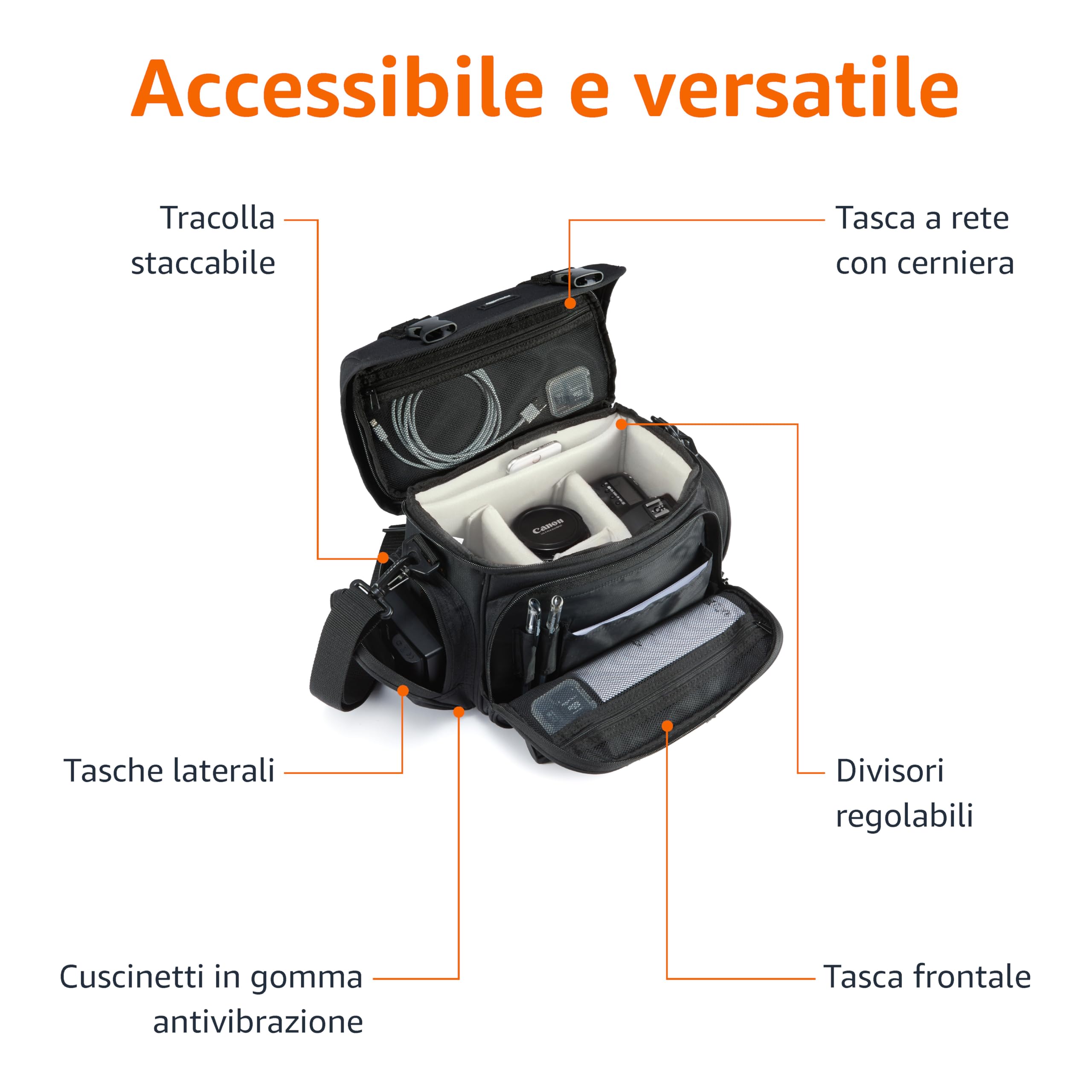 Amazon Basics Bolsa de Hombro para Cámara SLR Grande, Negro/Gris