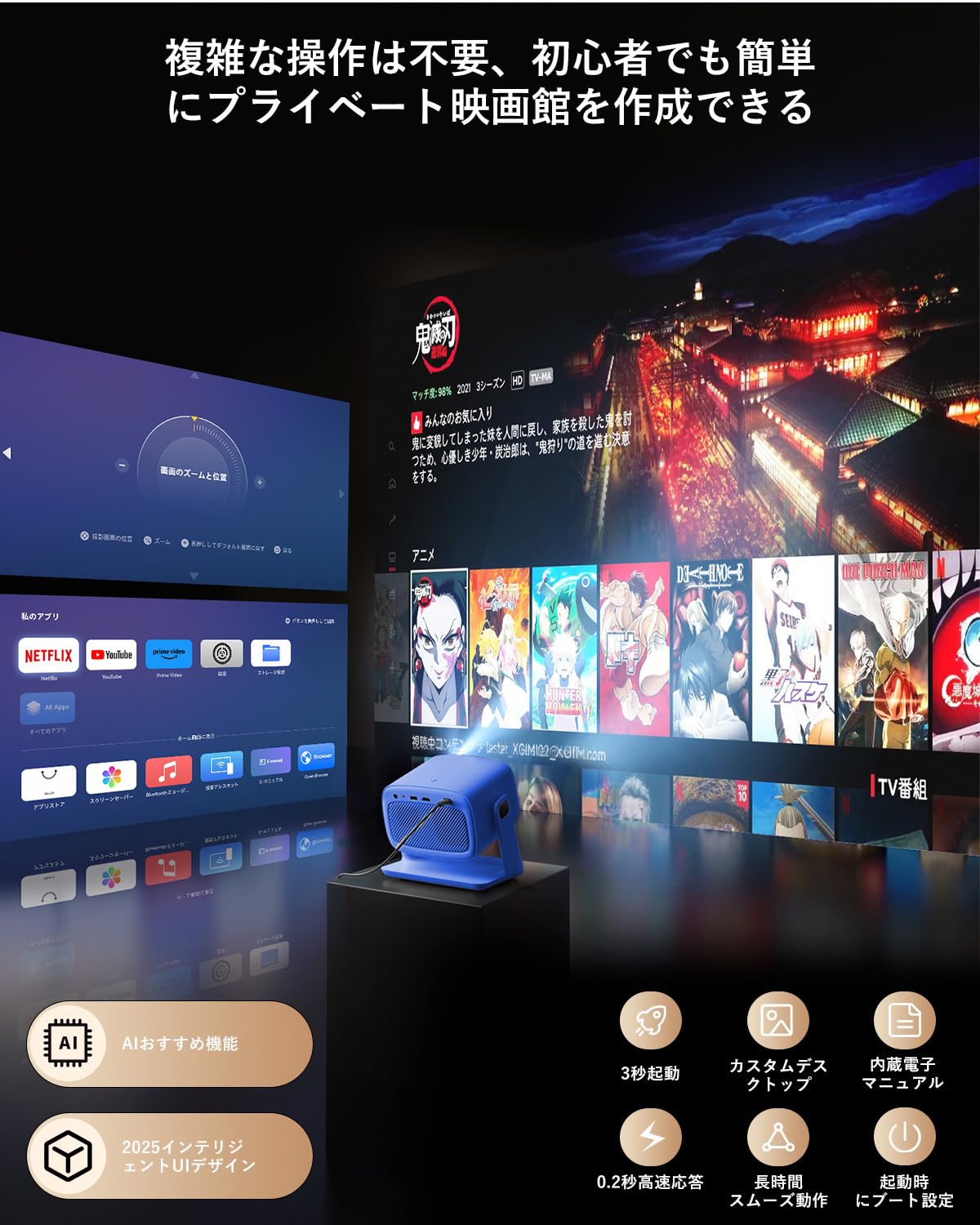 Amazon.co.jp: 【Netflix公式対応・スタンド付】プロジェクター 家庭用