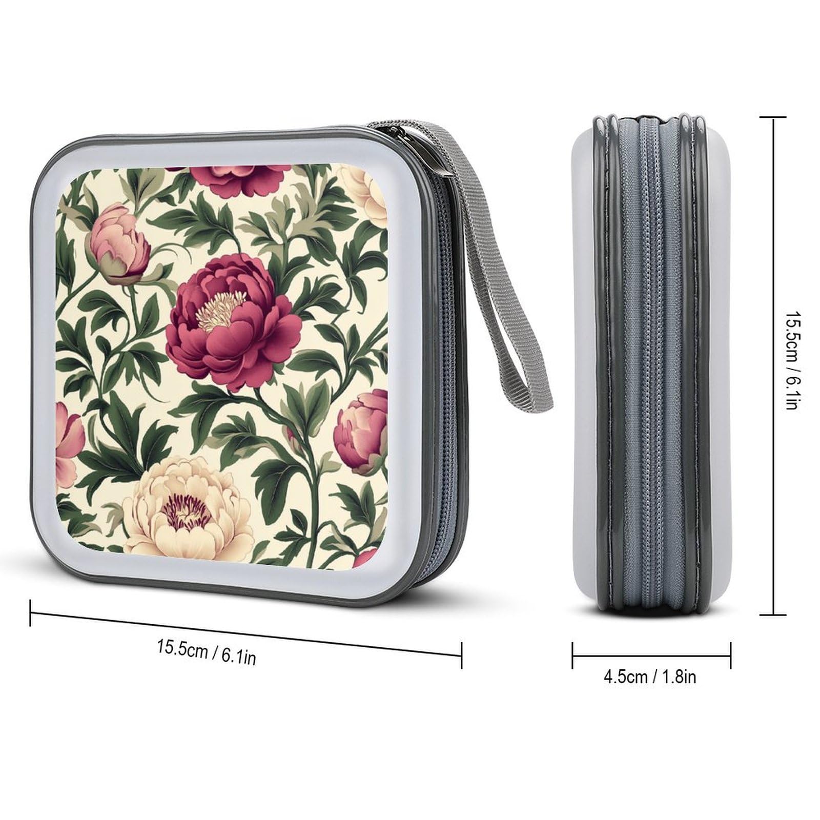 Beautiful Floral Peonies Pattern CD Case DVD Storage Case Portable