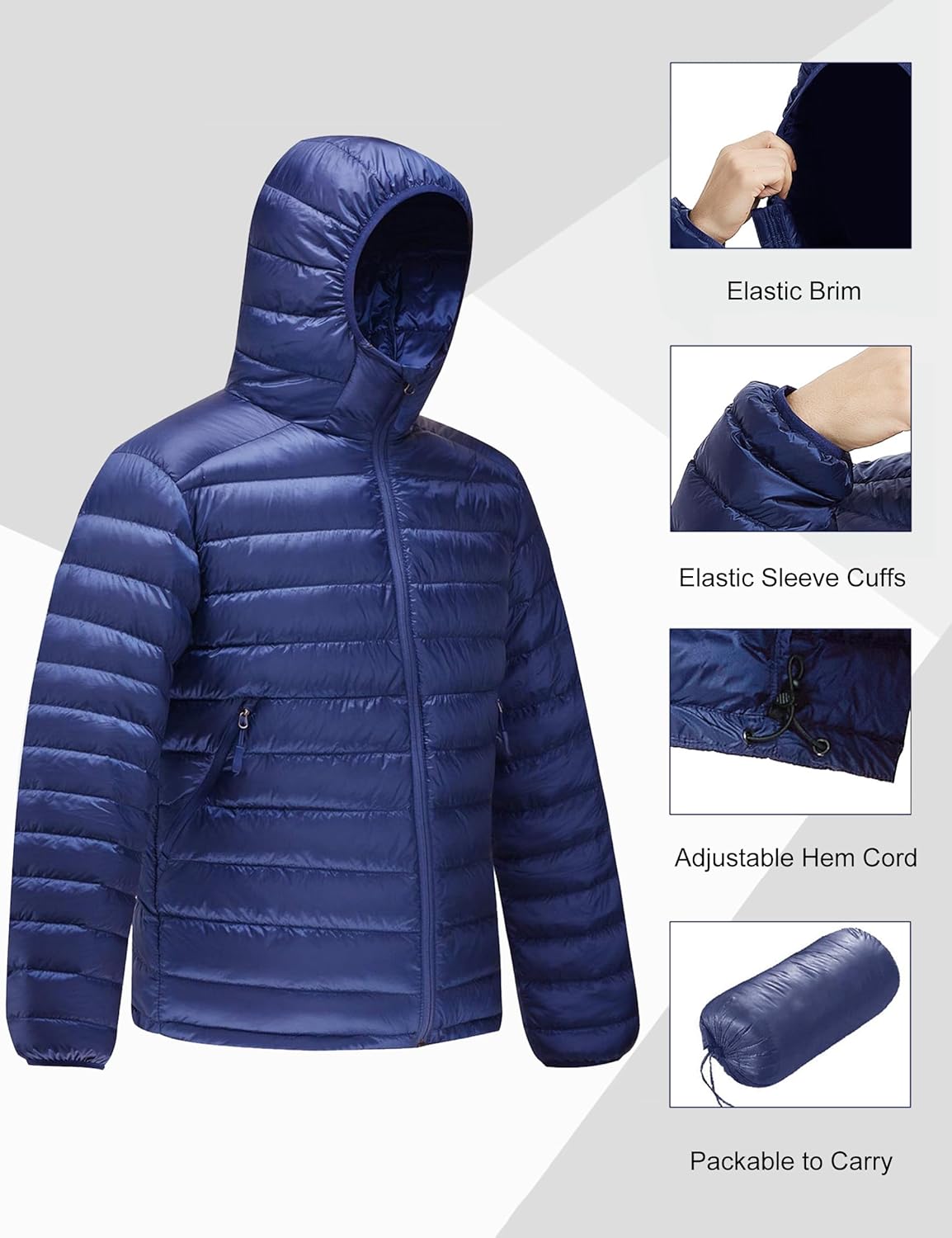Lesmart Men Down Jacket Puffer Winter Jacket with Hooded Packable Lightweight Windproof Insulated Warm Coat - Image 6