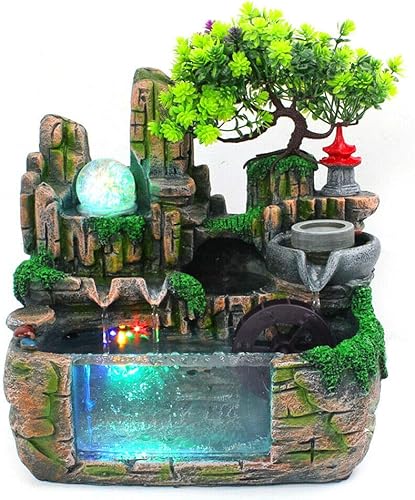 Vista 56 de Indoor Waterfall Fountain Tabletop Fountains with LED Lights,with Rolling Ball Atomizer,Lighted Illuminated Waterfall Indoor Small Rockery Desktop