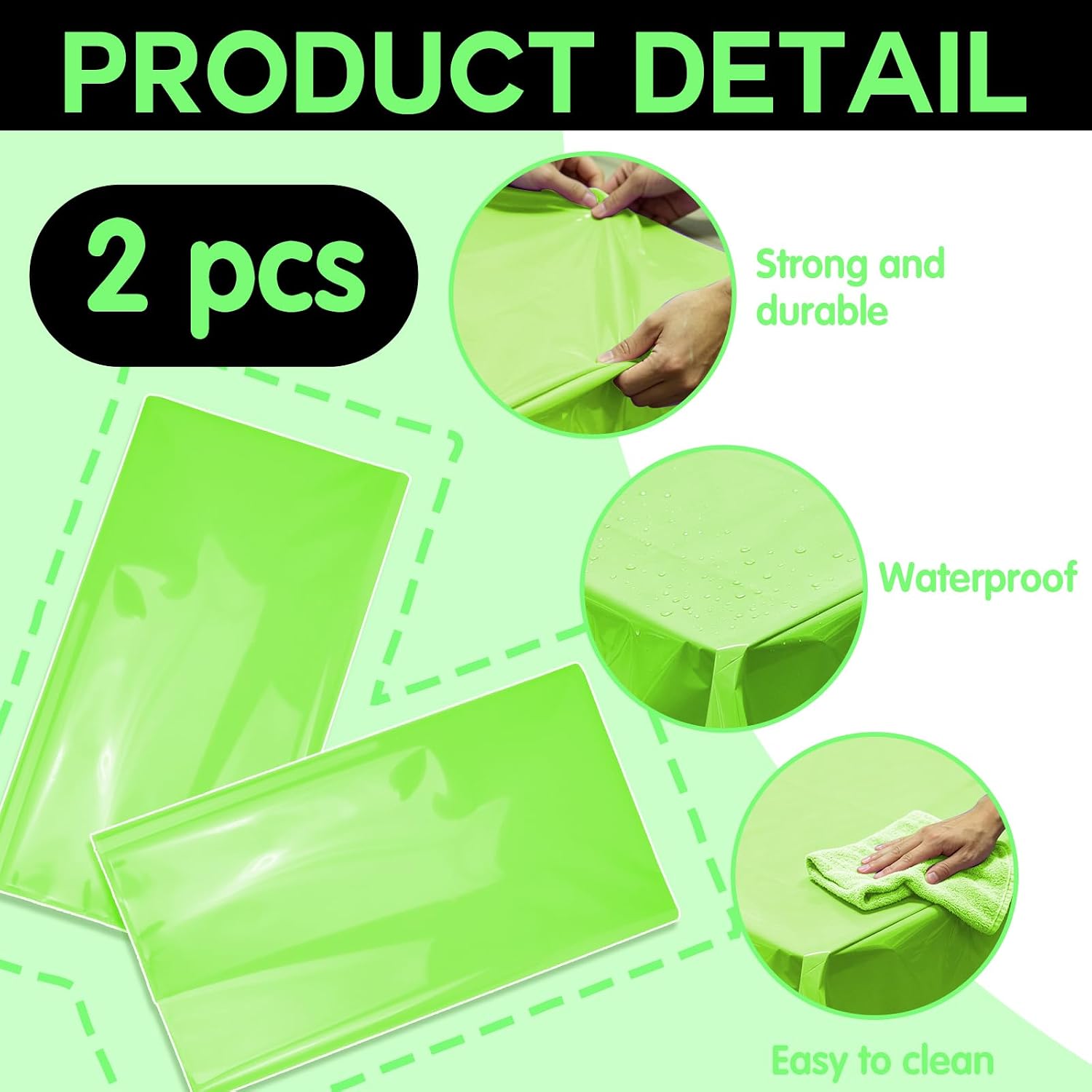 Neon Glow Party Table Cloth - 2 Pack, 54 x 72 Inch Waterproof Rectangle Tablecloths for Fluorescent,Brighten Up Your Photo Booth Space Glow in The Dark Party Supplies Table Cove (Macaron Green)