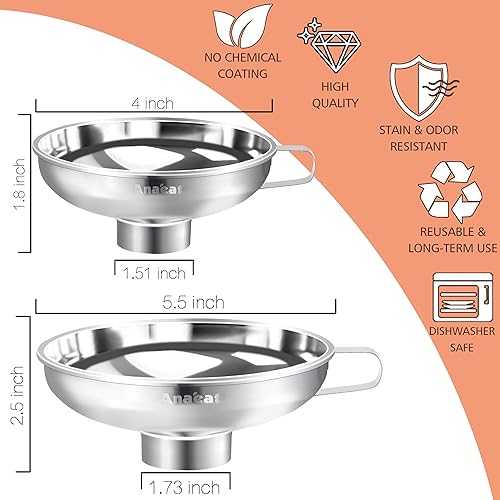 Vista 29 de Anaeat Embudo de cocina de acero inoxidable, embudos de cocina multiusos de metal de grado alimenticio con 2 filtros de filtro extraíbles