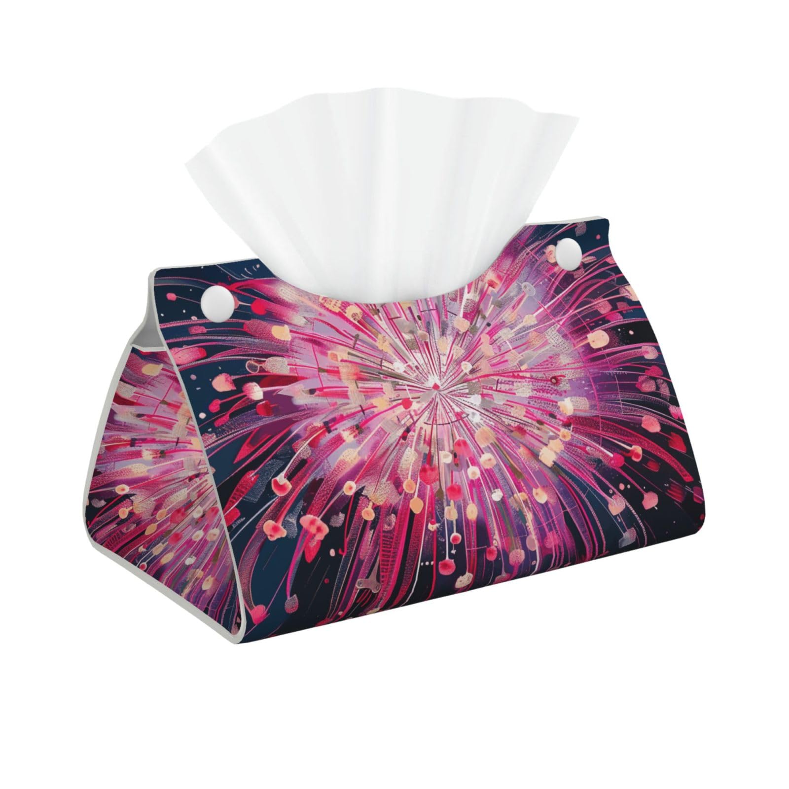 Fireworks art Print Tissue Box Cover Foldable Tissue Storage Box Leather Tissue Cube Box Holder for Living Room Bedroom Office Car Home Decor