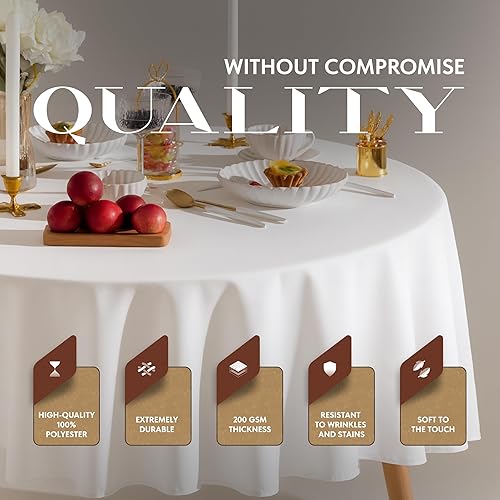 Miniatura 2 de Wealuxe Paquete de 2 Manteles redondos de alta calidad de 108 pulgadas para bodas, banquetes, restaurantes, tela lavable de 200 GSM, color blanco