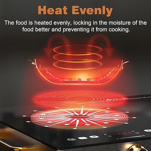 Miniatura 7 de Estufa eléctrica de 2 quemadores de 110 V - 24 pulgadas con asas de 2000 W, quemador de cerámica de dos quemadores con pantalla táctil LCD y control