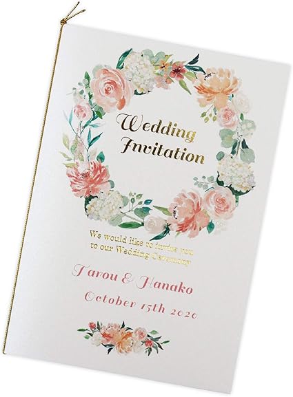 Amazon ペーパーアイテム いっぽ 名入れ 結婚式 招待状 手作りキット ペールピンク リース 10枚 セット 返信はがき アレルギー表記なし 招待状 文房具 オフィス用品