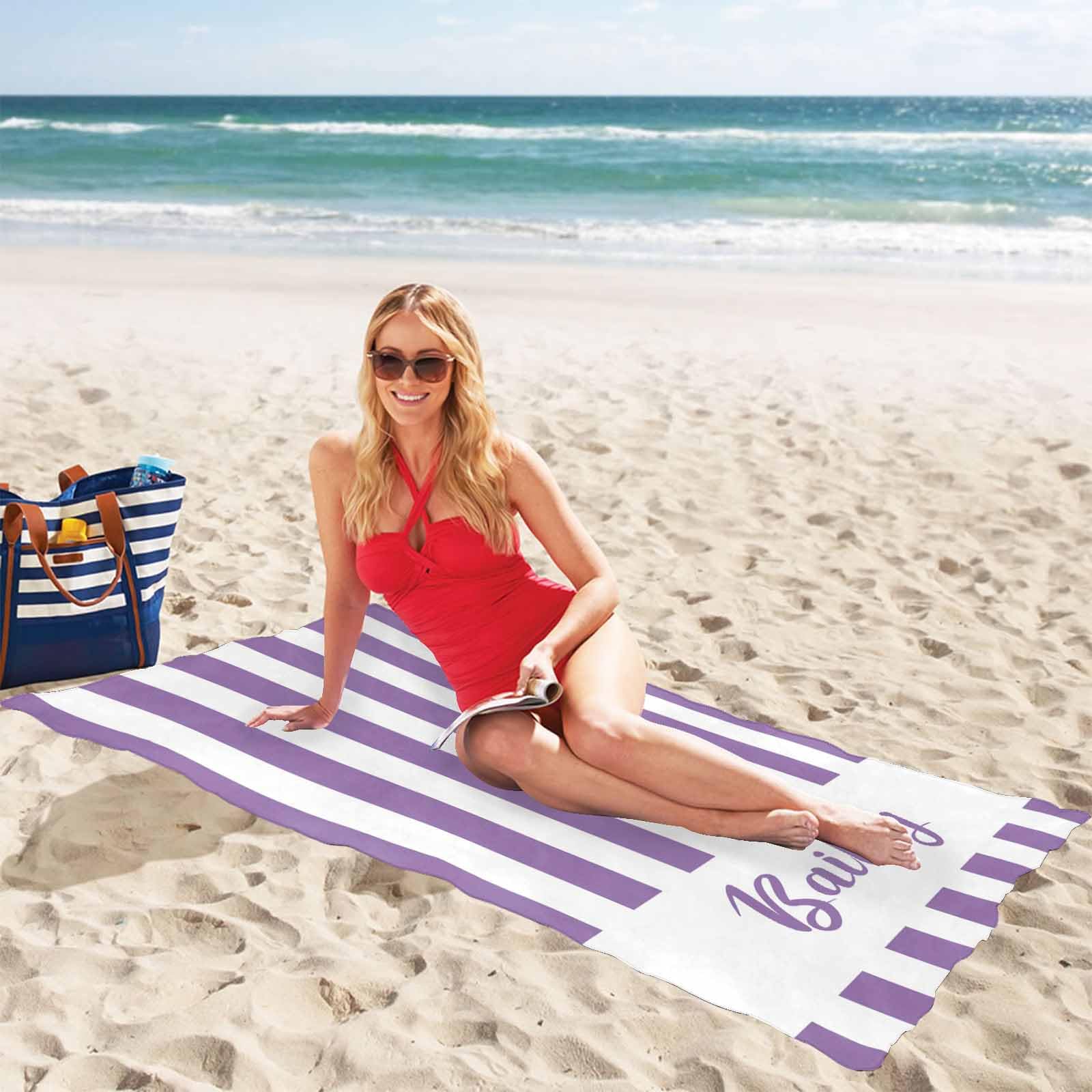 Amazon.com: Personalized Beach Towel with Purple Stripes Name