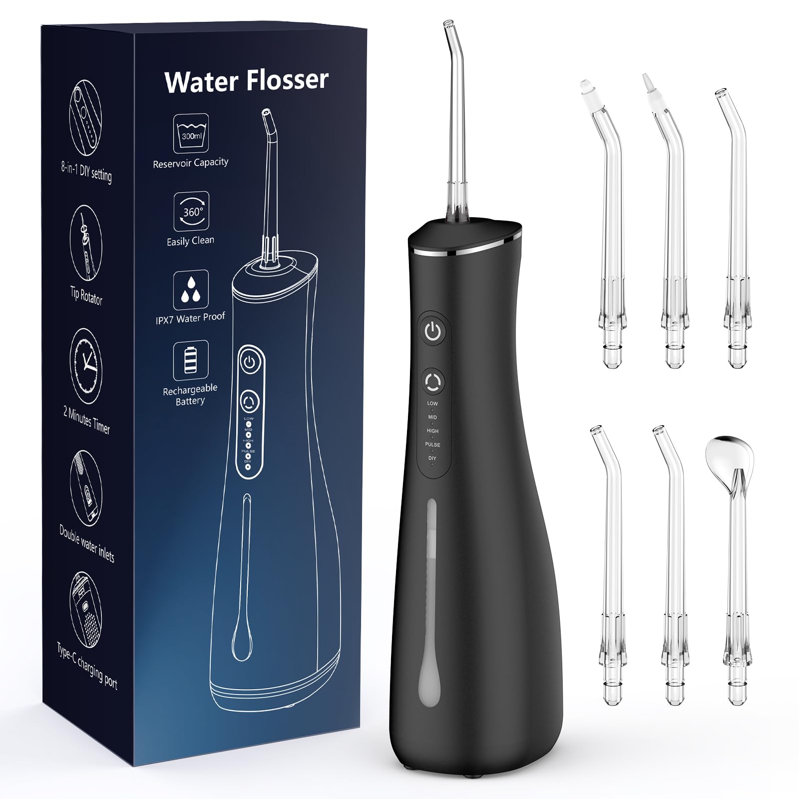 WF006 Zahnseide für Zahnreinigung, kabellos, tragbar, wiederaufladbar, leistungsstark, Akkulaufzeit, IPX7, wasserdicht, für Zuhause und Reisen