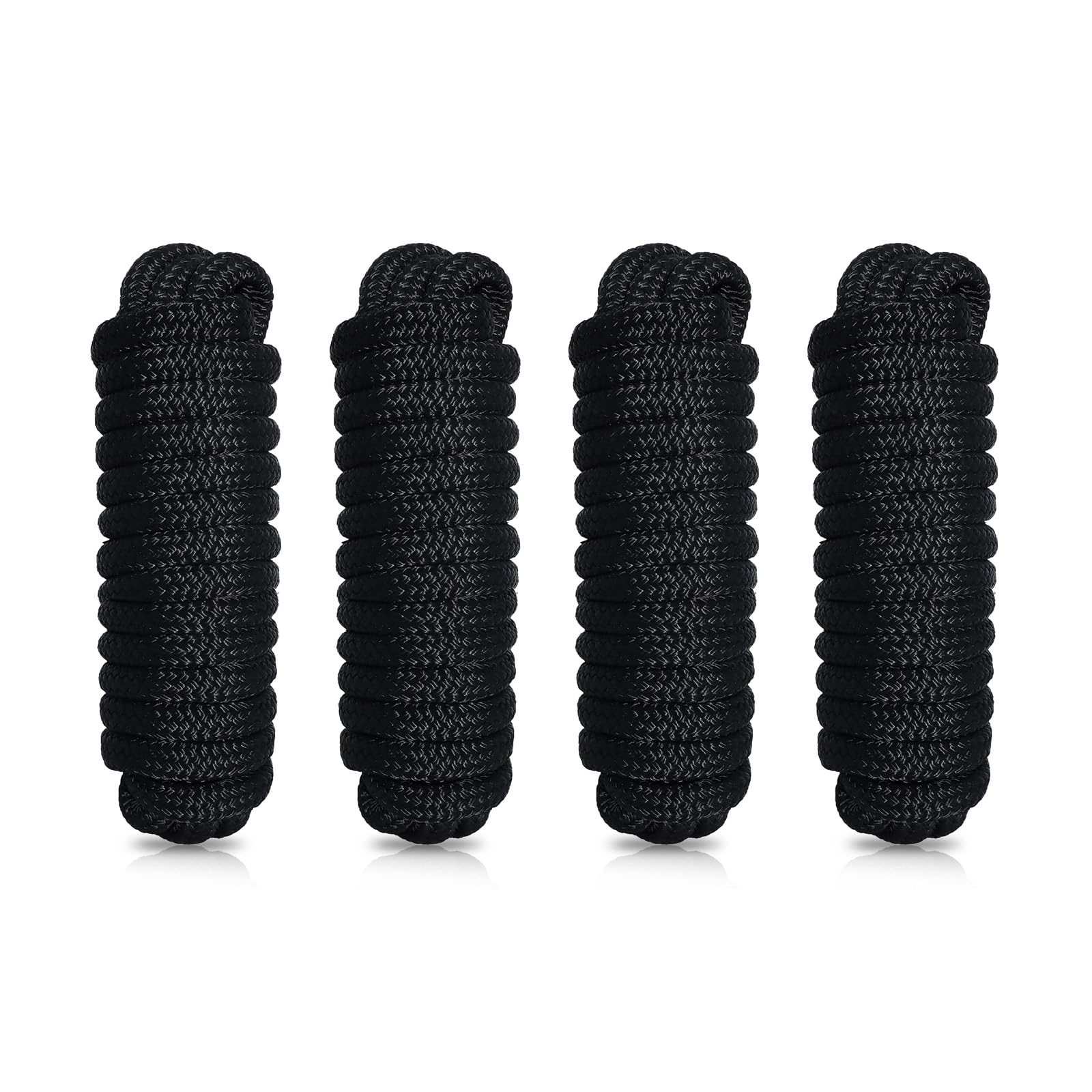 BOOMSTART 4 Stück Boot Seil 16mm Festmacherleine mit Auge Nylon Doppelt Geflochten Fenderseil Dock Linien Ø 16mm, L: 7.62 m, Auge 38 cm, Bruchlast: 3970 kg, Schwarz